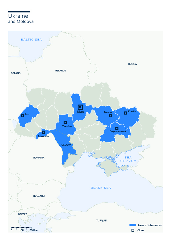 Carte des interventions de HI en Ukraine
