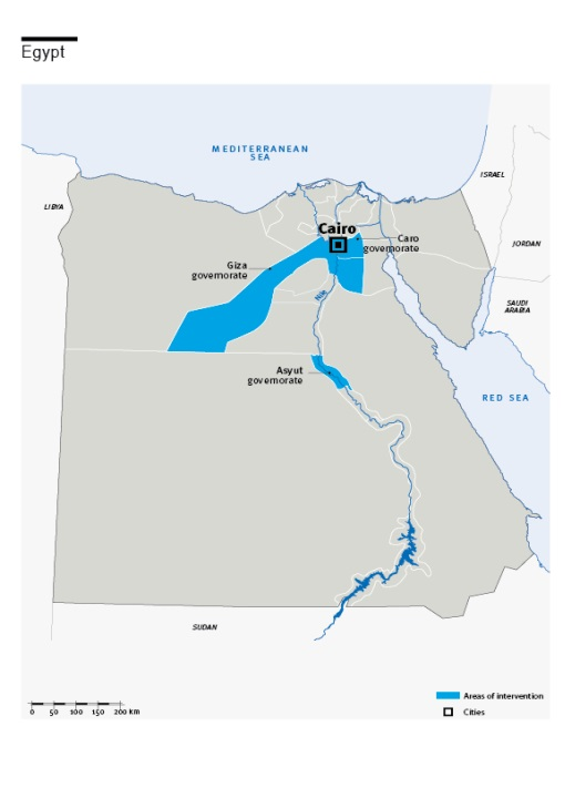 Carte des interventions de HI en Egypte